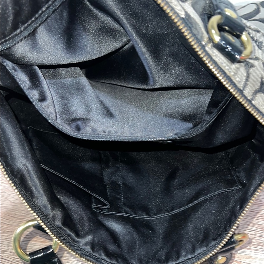 Coach Signature Poppy Canvas Tote with Black Patent Leather Trim - Picture 7 of 11